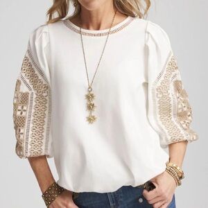 Chico’s Bubble Hem Pleated Cotton Top 3 XL